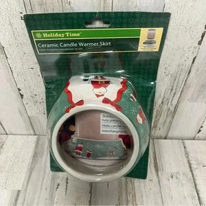 Ceramic Candle Warmer Skirt Holiday Time Gift Idea Santa Reigndeer Green NEW